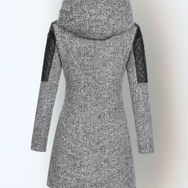 Women's Coat Hooded Wool-Blend Quilted Faux Leather Moto Jacket