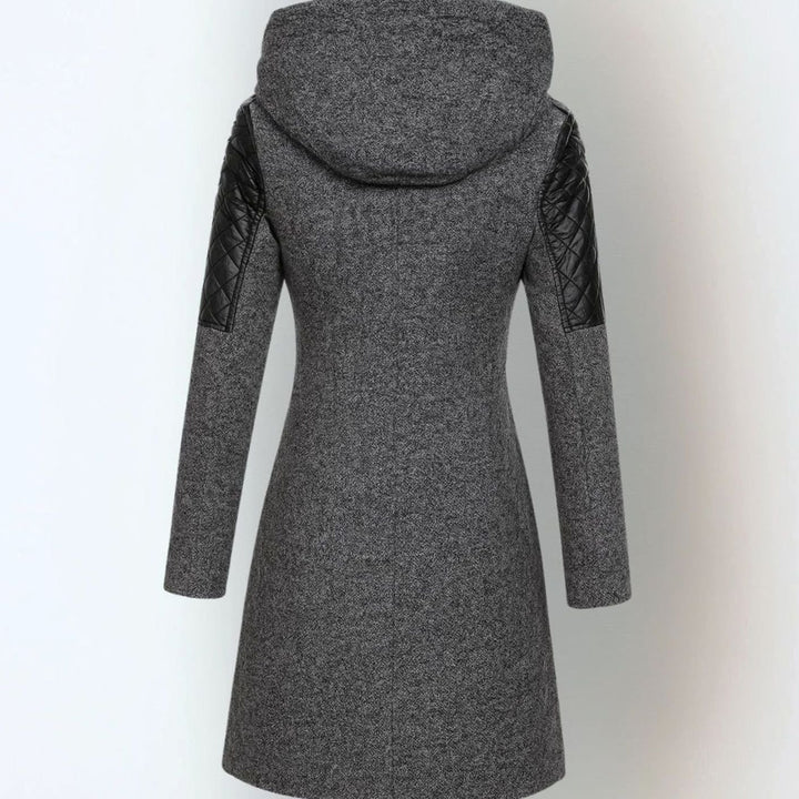 Women's Coat Hooded Wool-Blend Quilted Faux Leather Moto Jacket