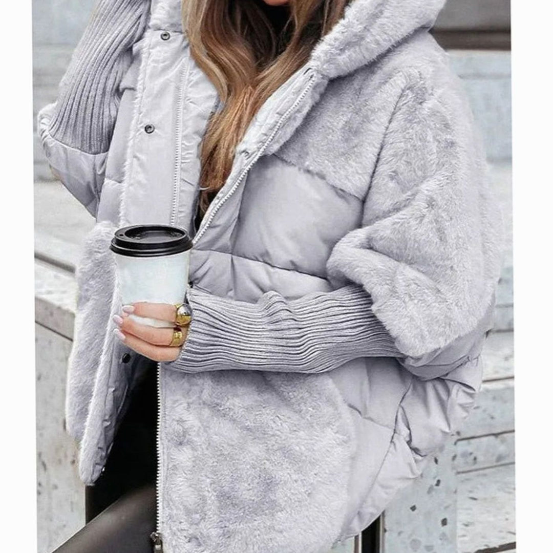 Women's Coat Oversized Faux Fur Panel Hooded Puffer Jacket - Gray