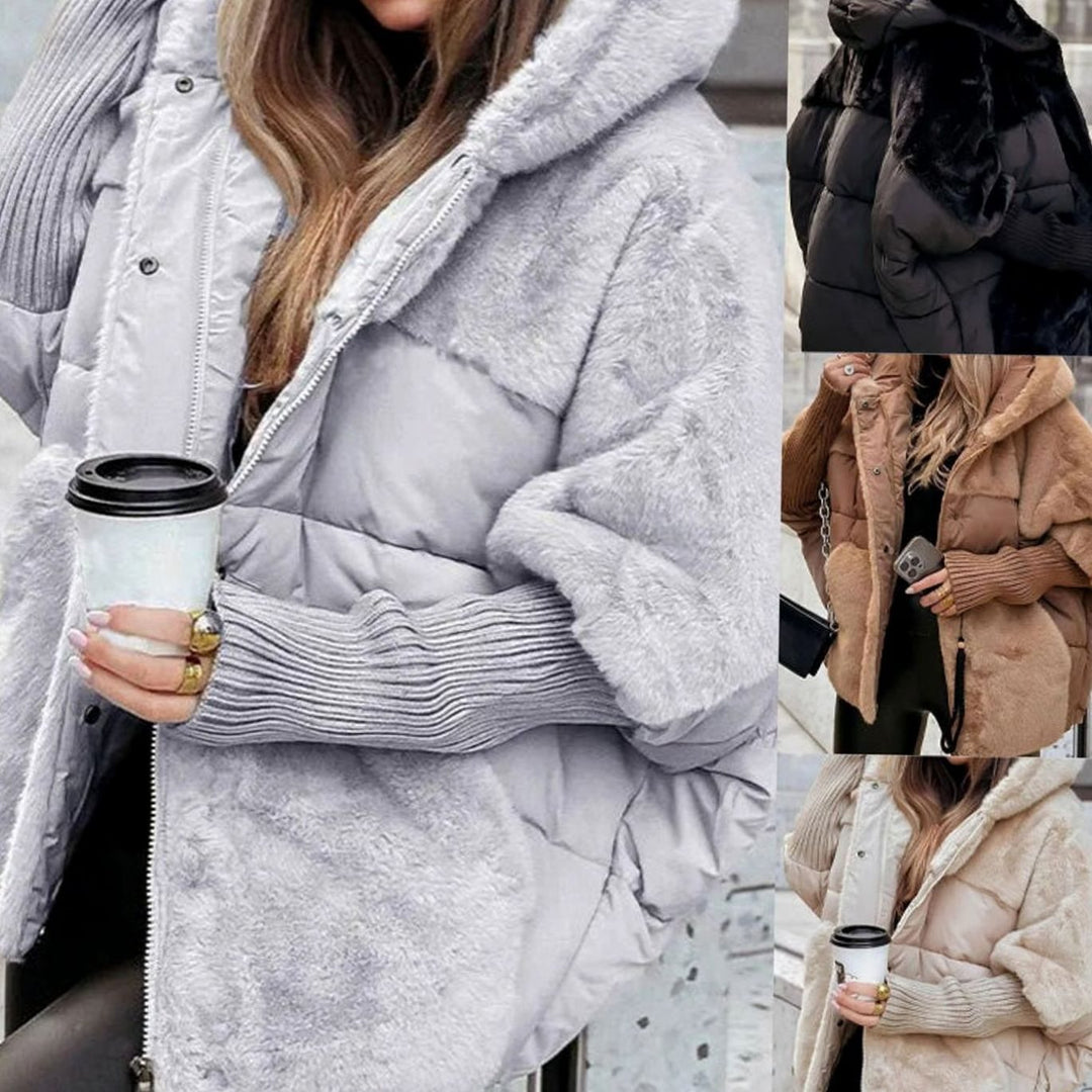 Women's Coat Oversized Faux Fur Panel Hooded Puffer Jacket
