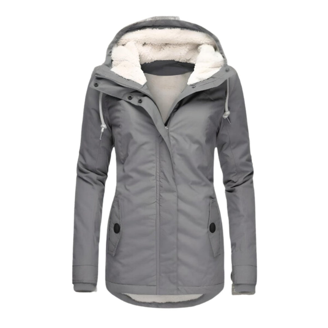 Women's Coat Sherpa-Lined Hooded Zip-Up Parka - Gray