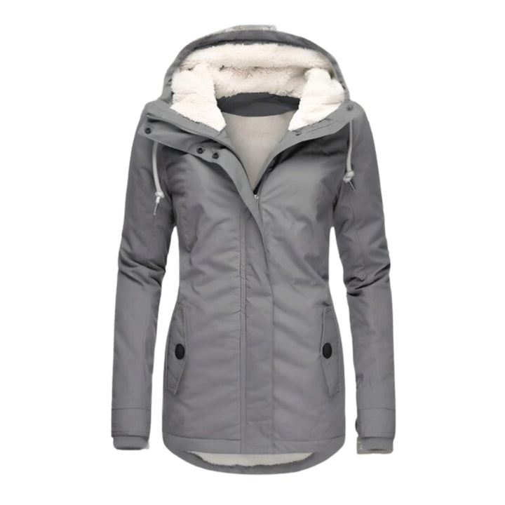 Women's Coat Sherpa-Lined Hooded Zip-Up Parka - Gray