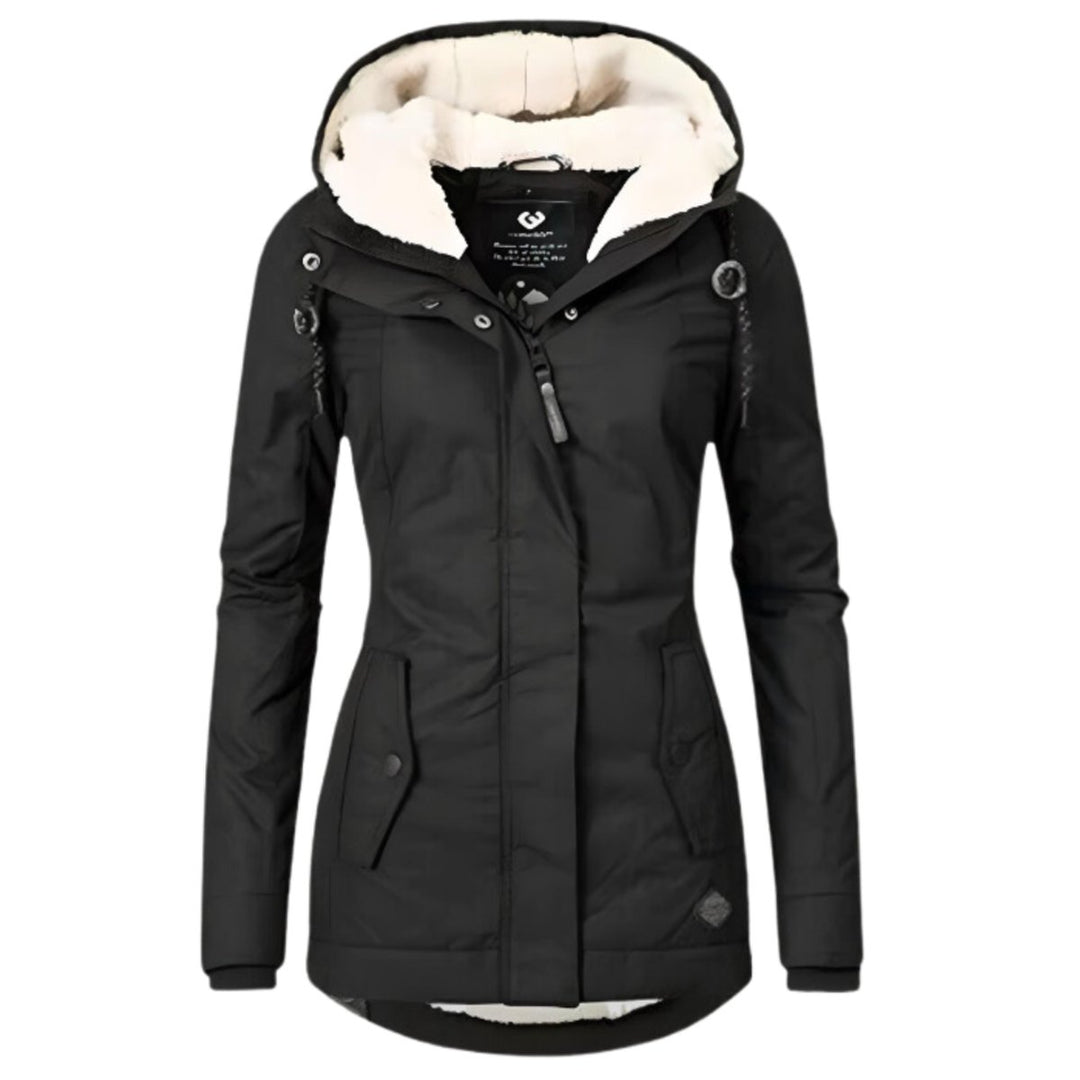 Women's Coat Sherpa-Lined Hooded Zip-Up Parka - Black