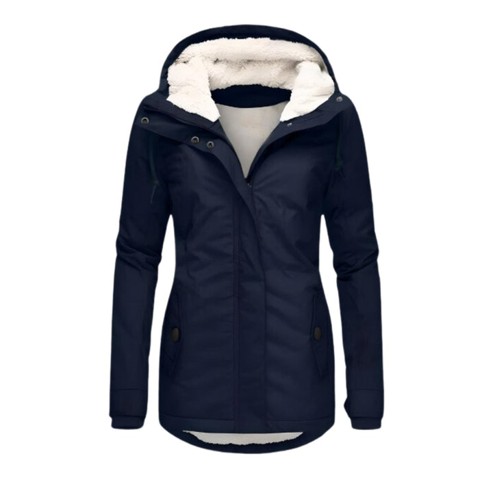 Women's Coat Sherpa-Lined Hooded Zip-Up Parka - Navy Blue