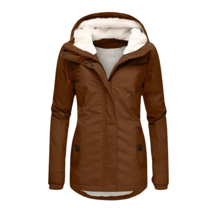 Women's Coat Sherpa-Lined Hooded Zip-Up Parka - Brown
