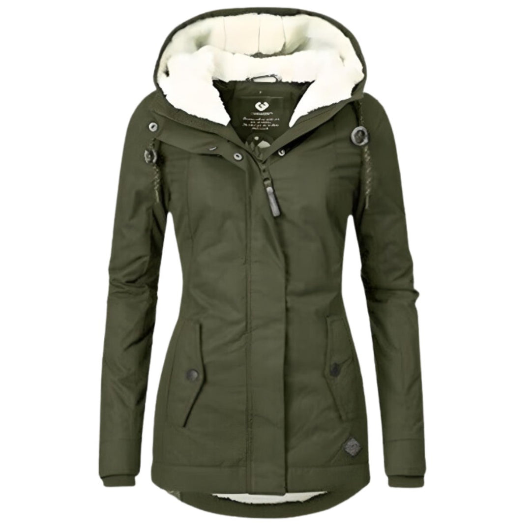 Women's Coat Sherpa-Lined Hooded Zip-Up Parka - Army Green