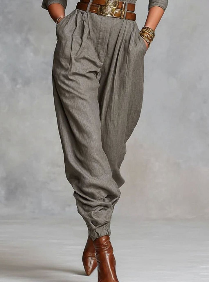 Women's Collared Long-Sleeve Tapered-Ankle Jumpsuit