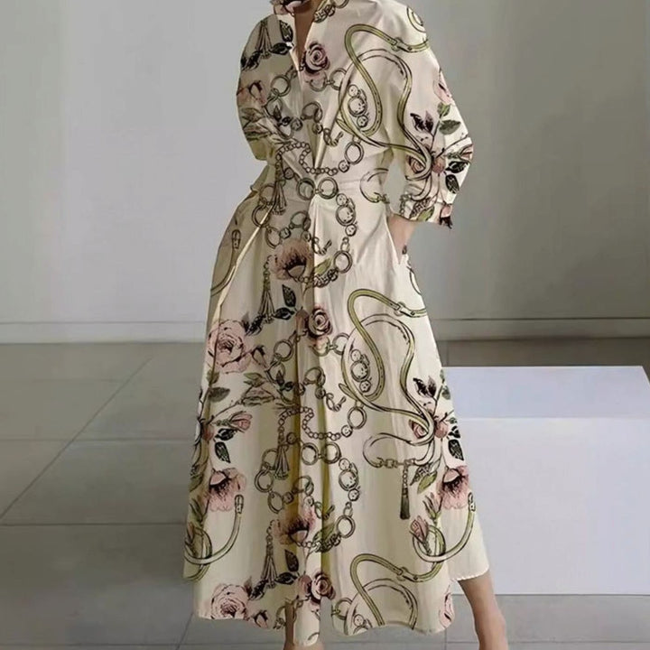 Women's Collared Maxi Shirt Dress Newspaper Print Wrap Front