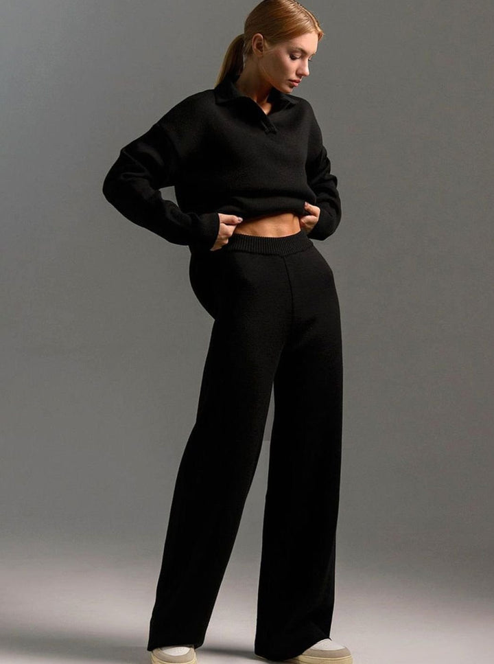 Women's Collared Wide-Leg Relaxed Fit Two-Piece Lounge Set