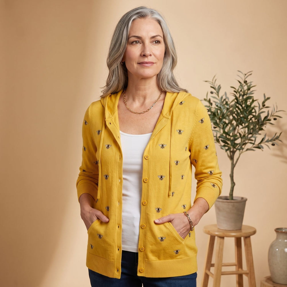 Women's Colorblock Hooded Button-Front Long Cardigan - Yellow
