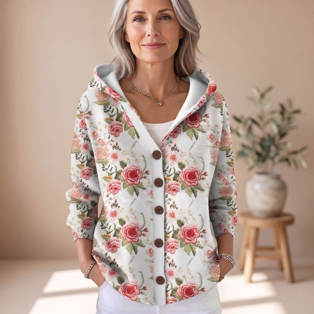 Women's Colorblock Hooded Button-Front Long Cardigan - Auburn Rose