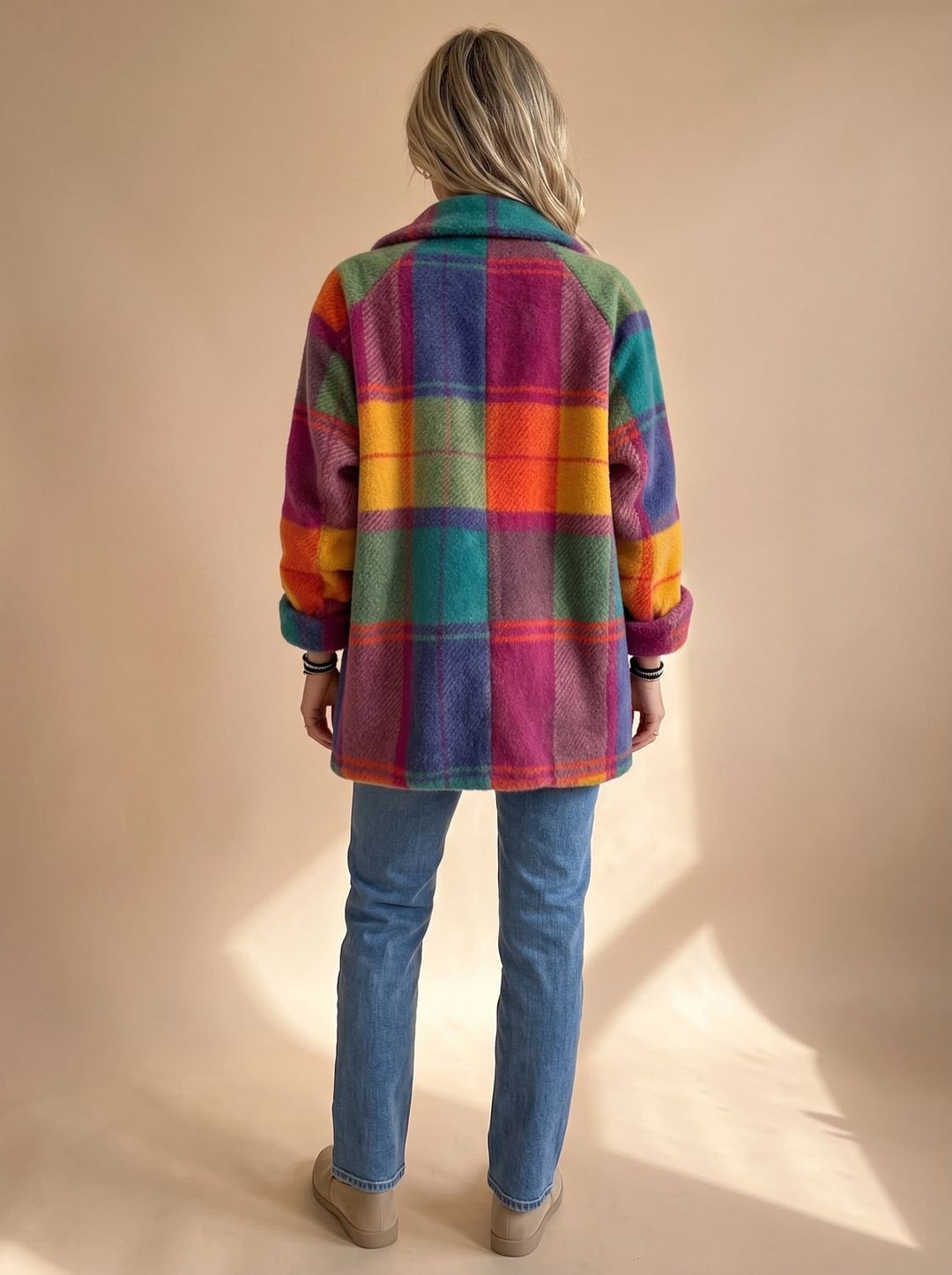 Women's Colorful Plaid Fleece Button-Front Coat