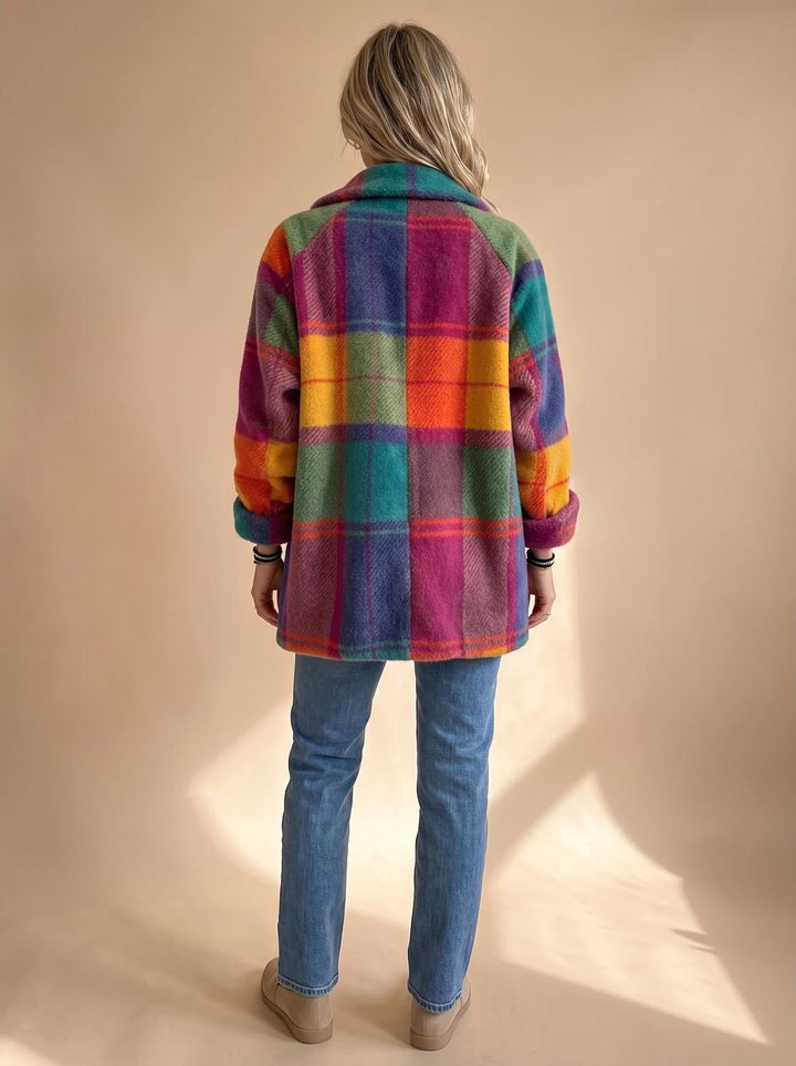 Women's Colorful Plaid Fleece Button-Front Coat
