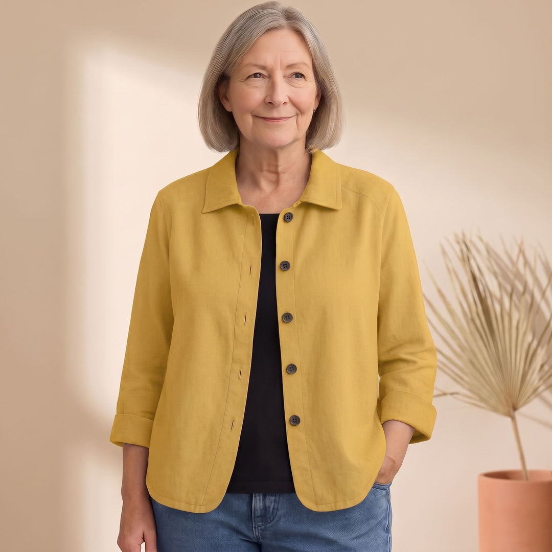 Women's Cotton Linen Button-Front Shirt Cardigan - Yellow