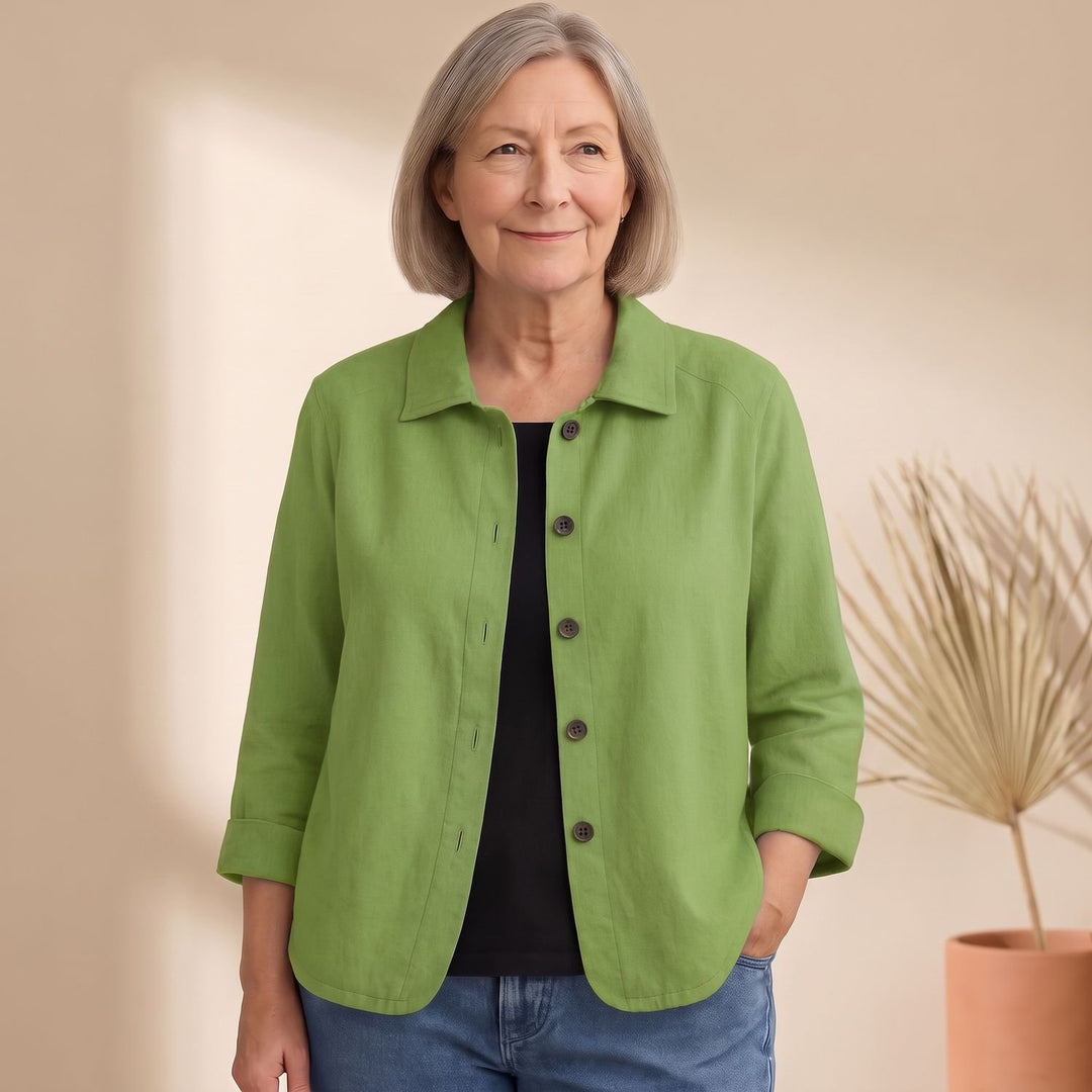 Women's Cotton Linen Button-Front Shirt Cardigan - Green