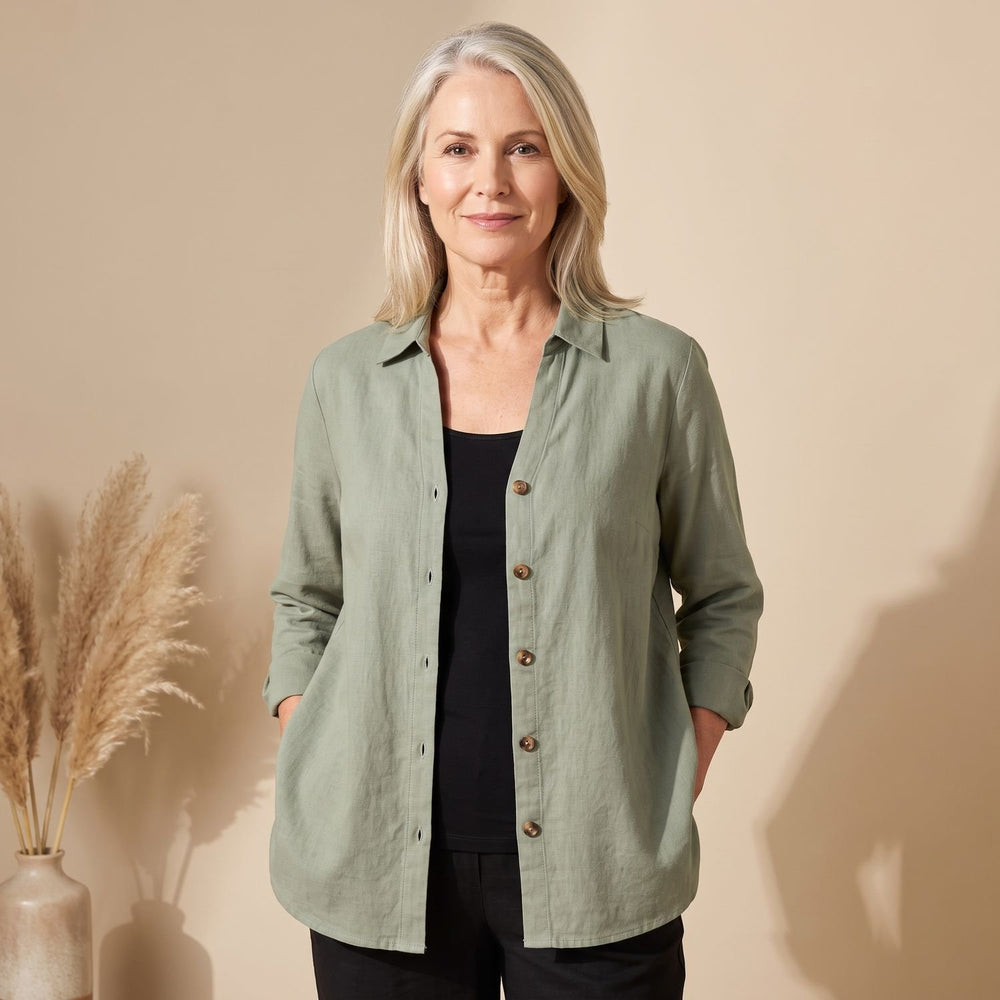 Women's Cotton Linen Button-Front Shirt Cardigan