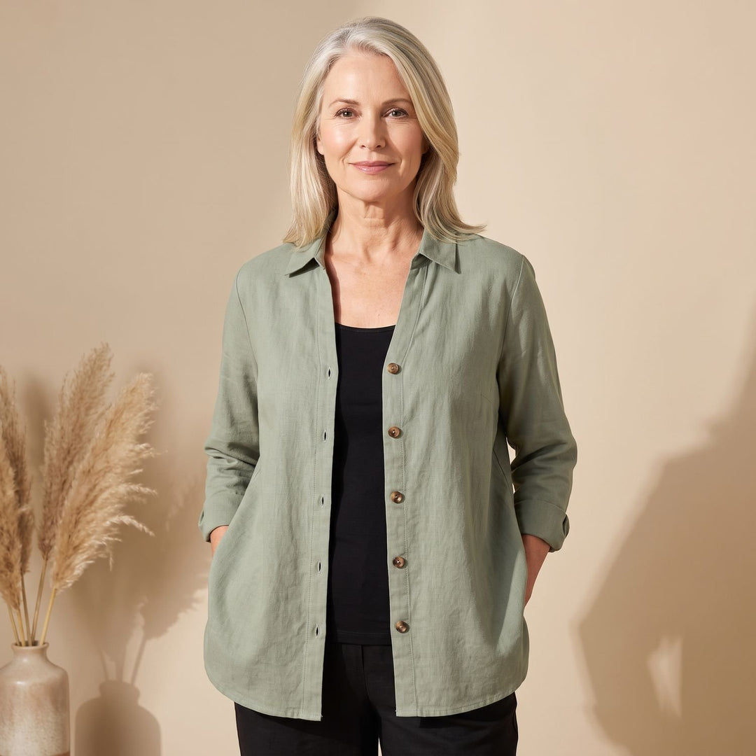 Women's Cotton Linen Button-Front Shirt Cardigan