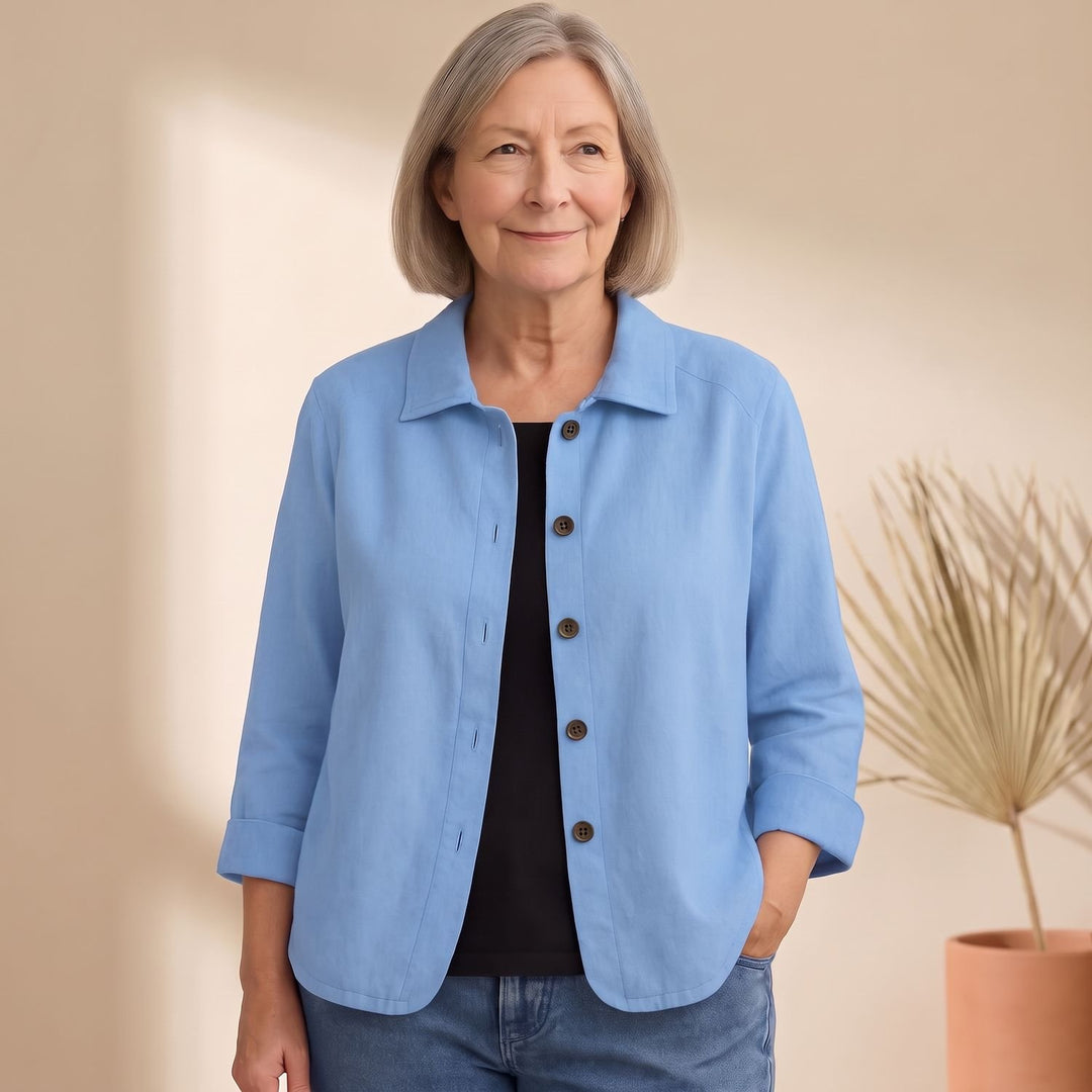 Women's Cotton Linen Button-Front Shirt Cardigan - Light Blue