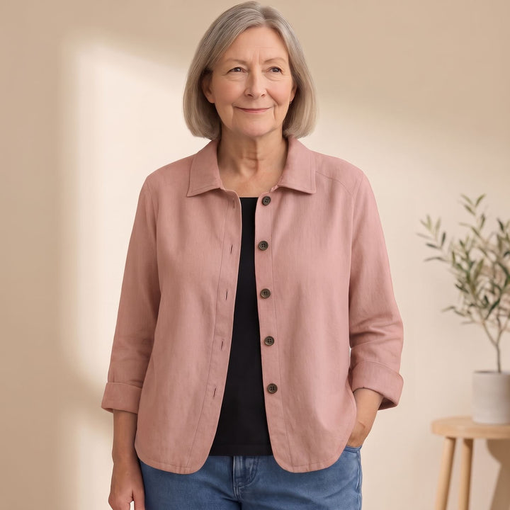 Women's Cotton Linen Button-Front Shirt Cardigan - Pink