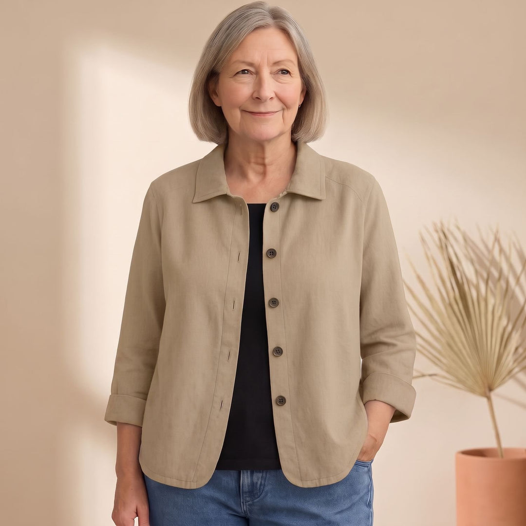 Women's Cotton Linen Button-Front Shirt Cardigan - Khaki