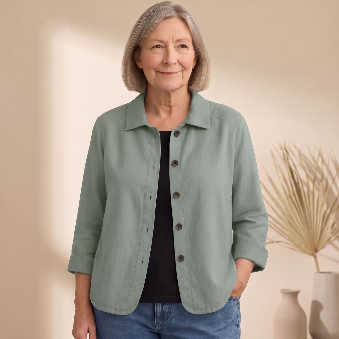 Women's Cotton Linen Button-Front Shirt Cardigan - Gray