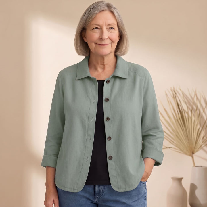 Women's Cotton Linen Button-Front Shirt Cardigan - Gray