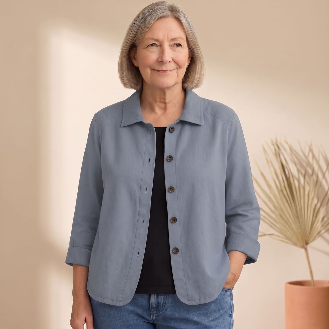 Women's Cotton Linen Button-Front Shirt Cardigan - Light Gray