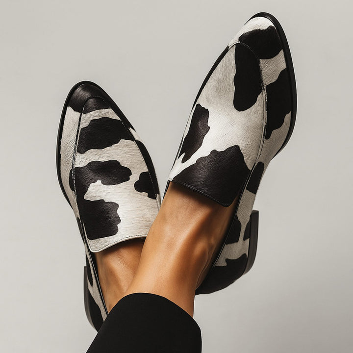 Women's Cow Print Pointed-Toe Slip-On Modern Loafers