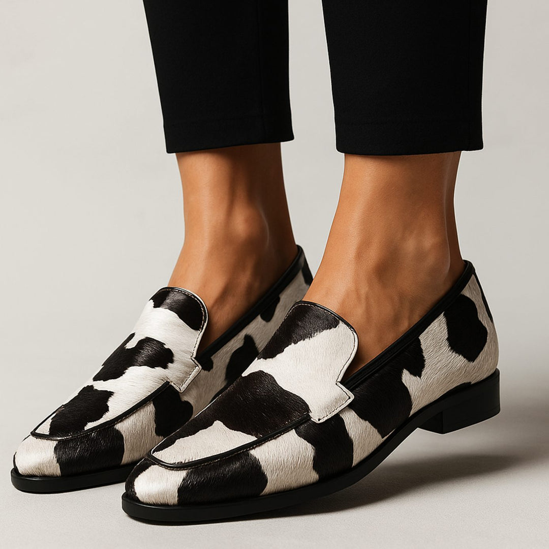 Women's Cow Print Pointed-Toe Slip-On Modern Loafers