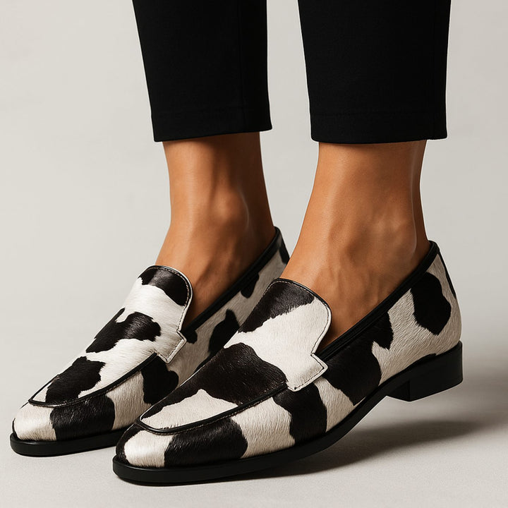 Women's Cow Print Pointed-Toe Slip-On Modern Loafers