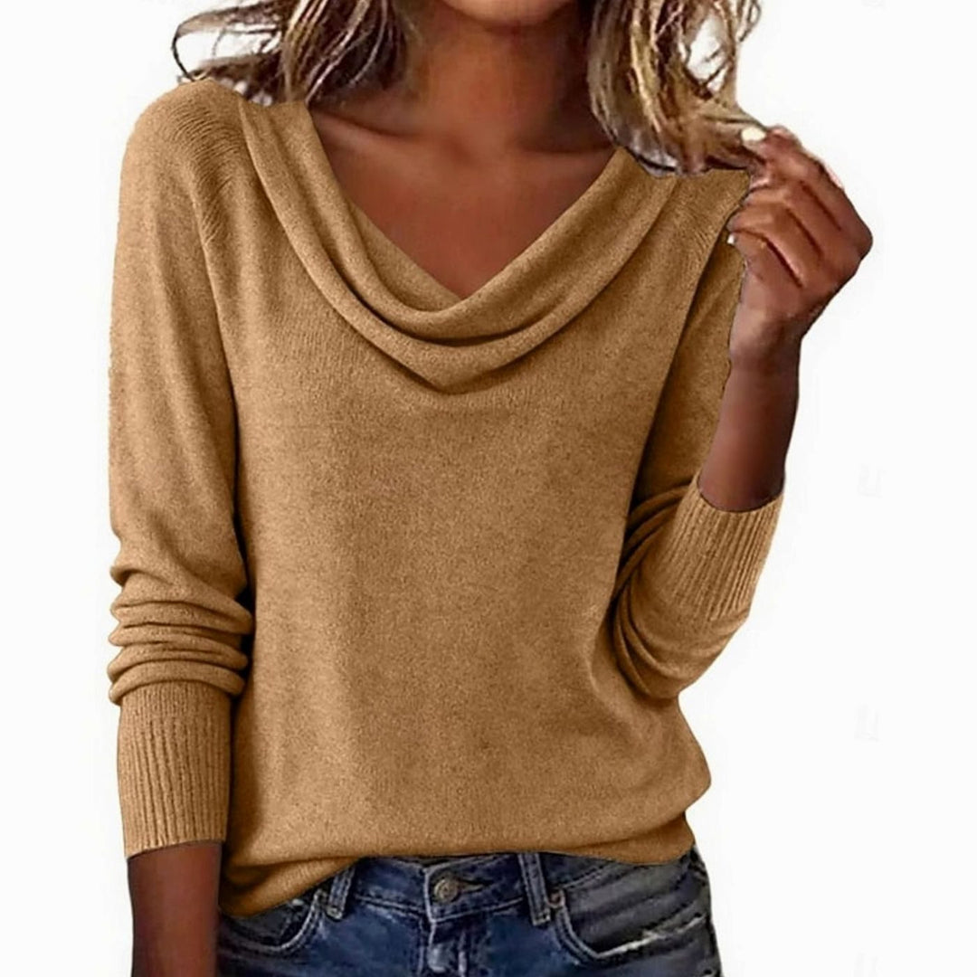Women's Cowl Neck Long-Sleeve Knit Sweater - Khaki