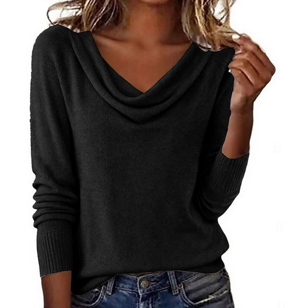 Women's Cowl Neck Long-Sleeve Knit Sweater - Black