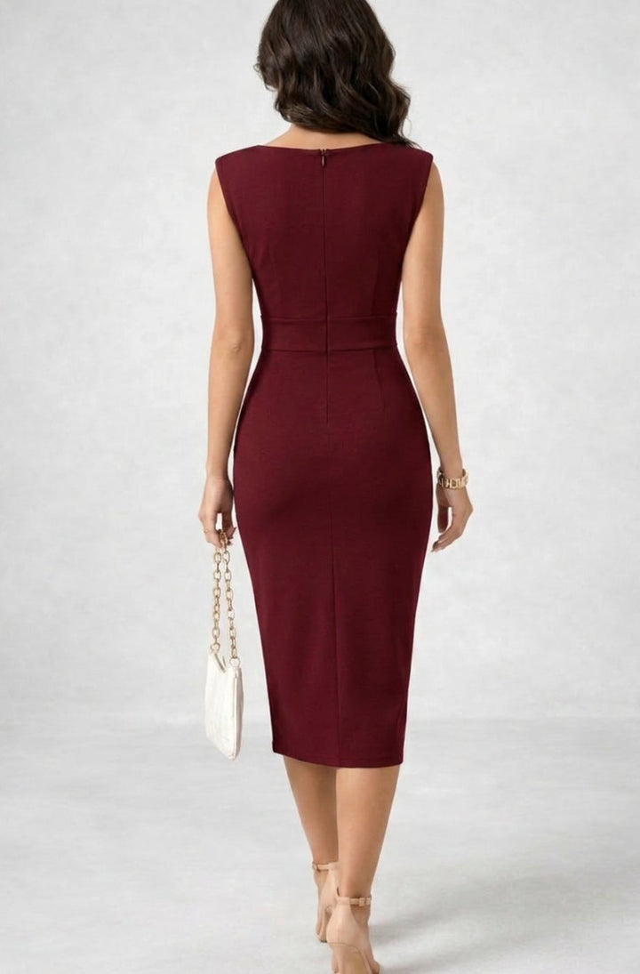 Women's Cowl Neck Sleeveless Pencil Midi Cocktail Dress