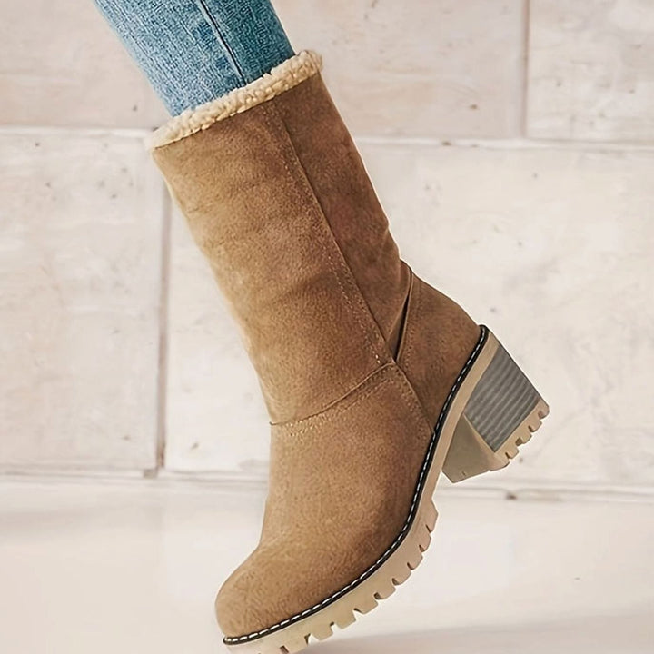 Women's Cozy Cuffed Sherpa-Lined Block Heel Winter Boots