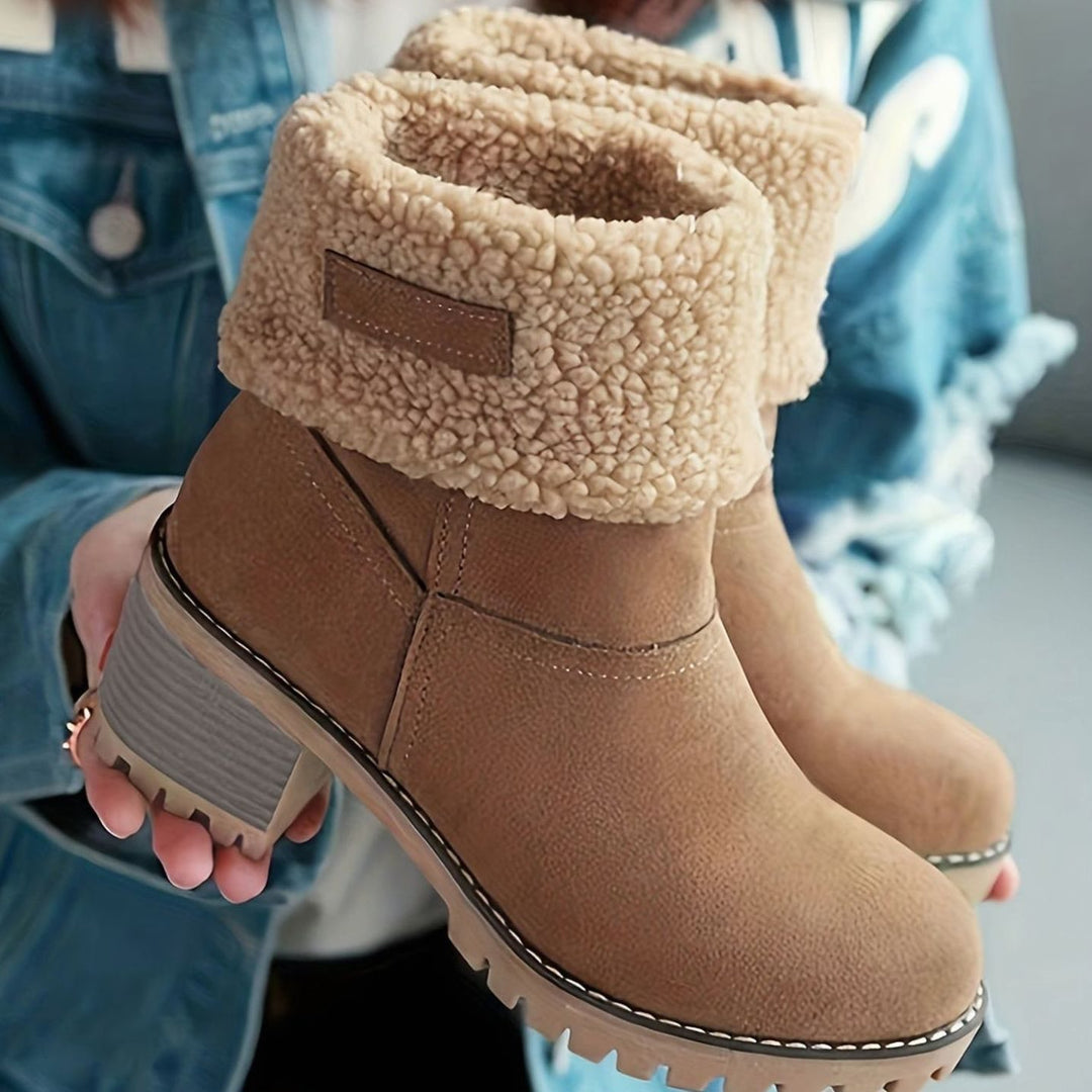 Women's Cozy Cuffed Sherpa-Lined Block Heel Winter Boots