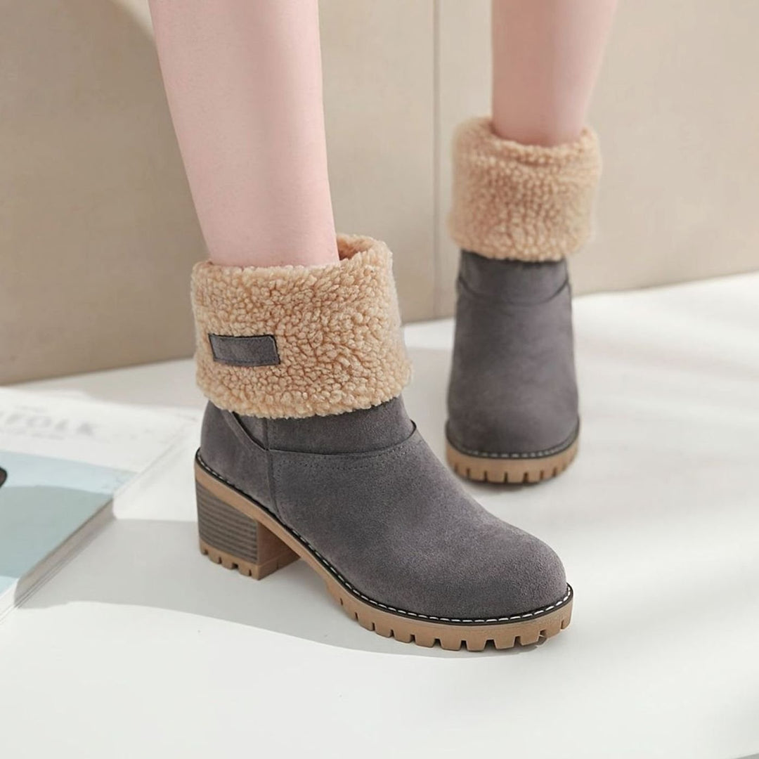 Women's Cozy Cuffed Sherpa-Lined Block Heel Winter Boots