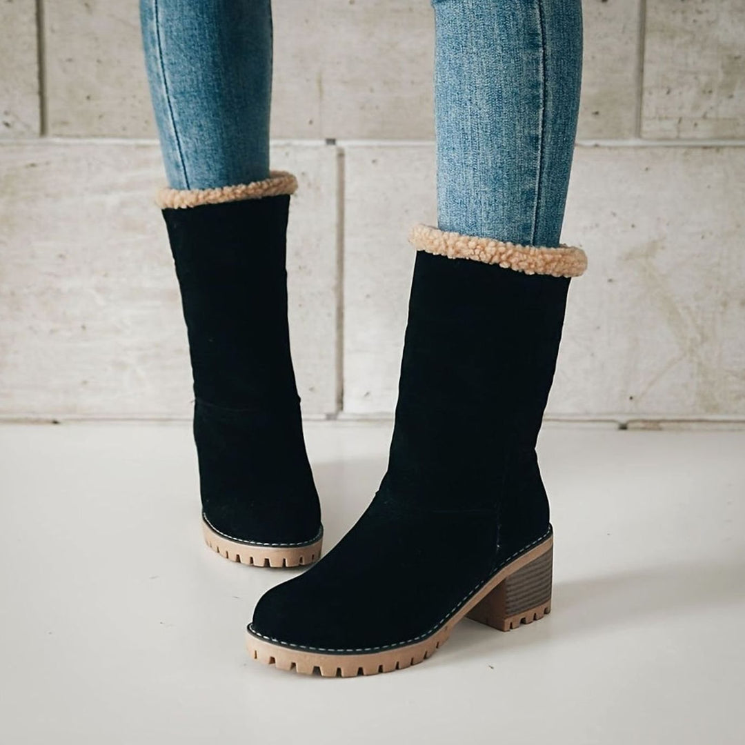 Women's Cozy Cuffed Sherpa-Lined Block Heel Winter Boots