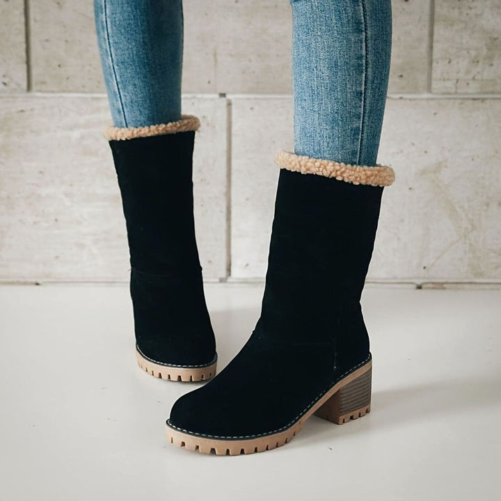 Women's Cozy Cuffed Sherpa-Lined Block Heel Winter Boots