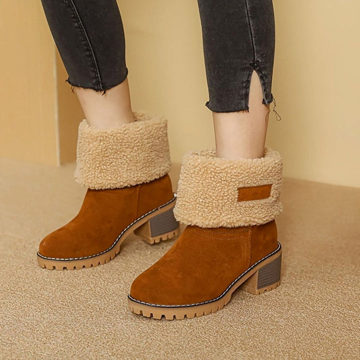 Women's Cozy Cuffed Sherpa-Lined Block Heel Winter Boots