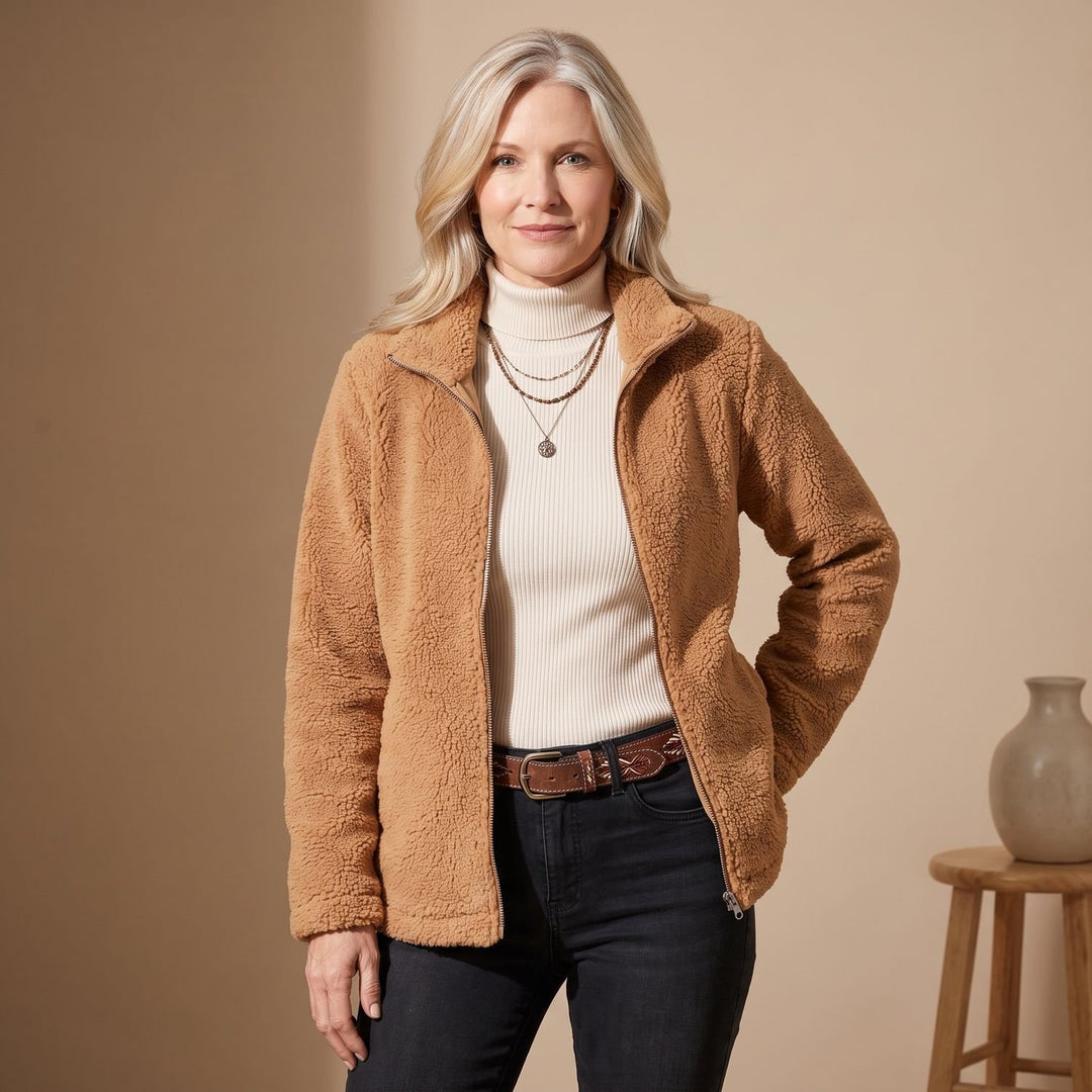 Women's Cozy Fleece Stand-Collar Full-Zip Teddy Jacket