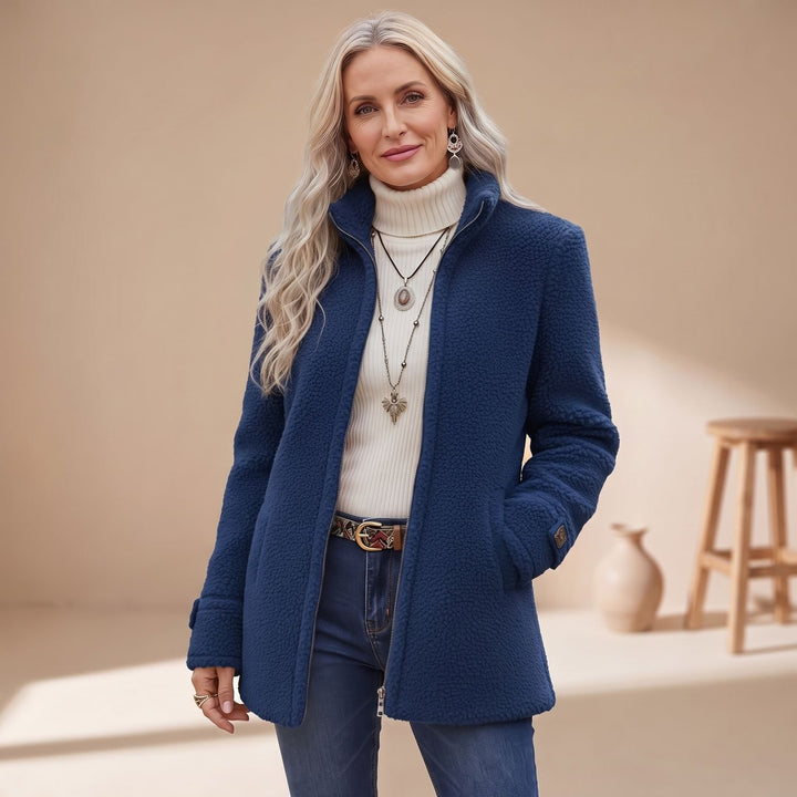 Women's Cozy Fleece Stand-Collar Full-Zip Teddy Jacket - Blue