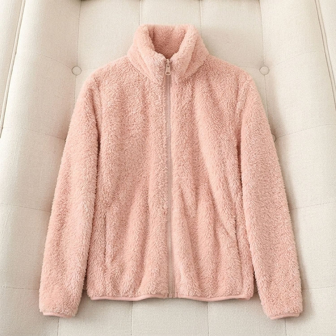 Women's Cozy High-Collar Full-Zip Teddy Fleece Jacket - Pink