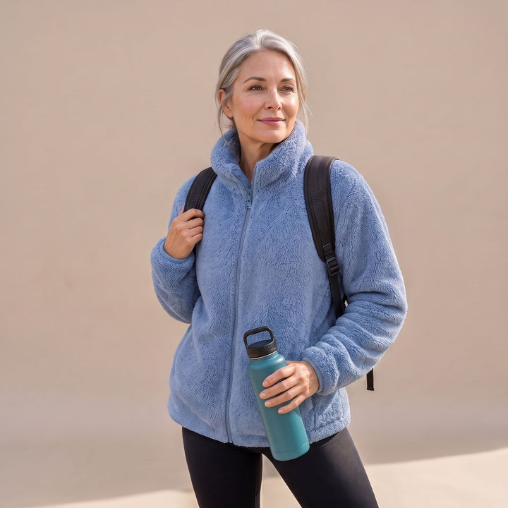 Women's Cozy High-Collar Full-Zip Teddy Fleece Jacket