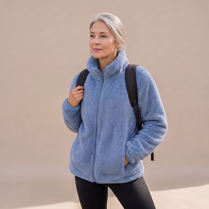 Women's Cozy High-Collar Full-Zip Teddy Fleece Jacket
