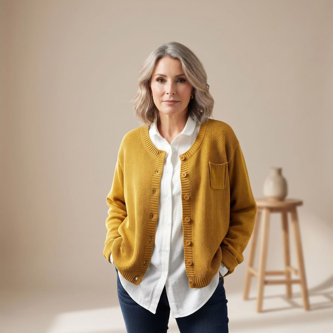 Women's Cozy Knit Cardigan Relaxed Button-Front Cotton Blend Sweater