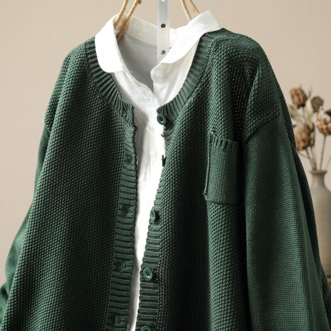 Women's Cozy Knit Cardigan Relaxed Button-Front Cotton Blend Sweater