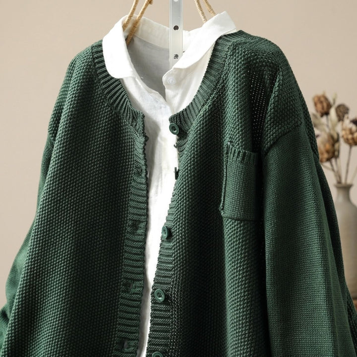 Women's Cozy Knit Cardigan Relaxed Button-Front Cotton Blend Sweater