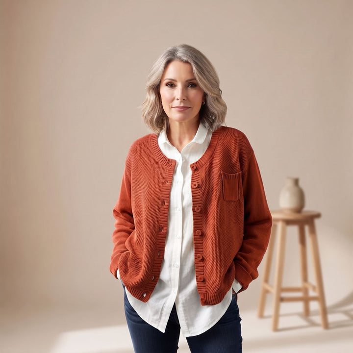 Women's Cozy Knit Cardigan Relaxed Button-Front Cotton Blend Sweater