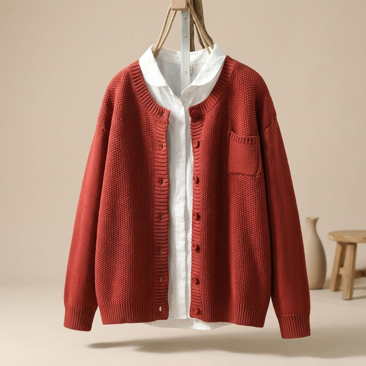Women's Cozy Knit Cardigan Relaxed Button-Front Cotton Blend Sweater