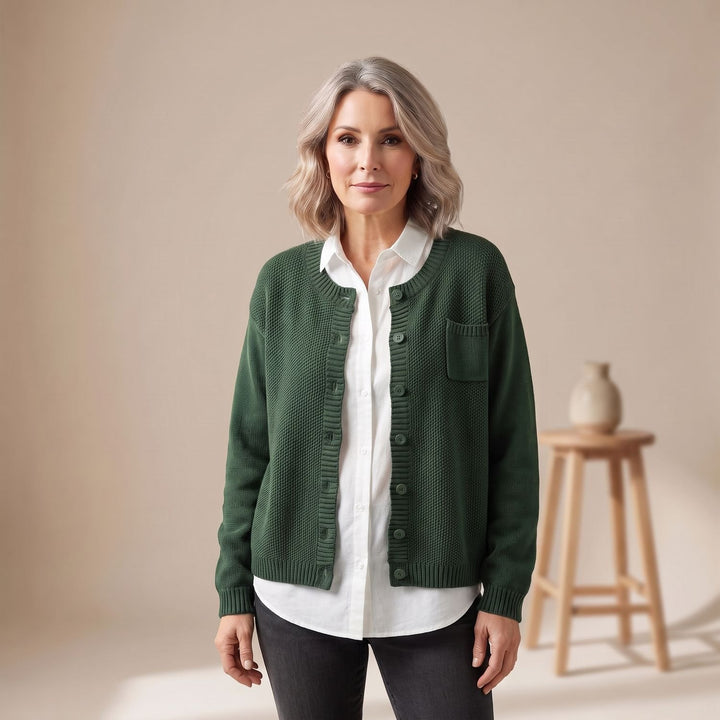 Women's Cozy Knit Cardigan Relaxed Button-Front Cotton Blend Sweater